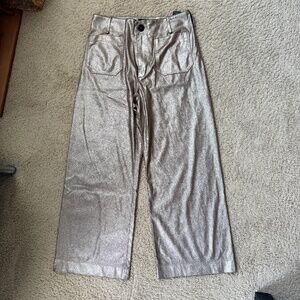 Anthropologie The Colette Metallic Vegan Leather Cropped Wide-Leg Pants Gold